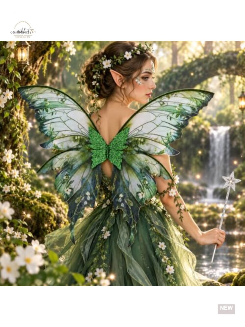 Elf Fairy Wings Cosplay Costume Set 6-Piece Tulle Wings Ears Wand Adult - Picture 5 of 6